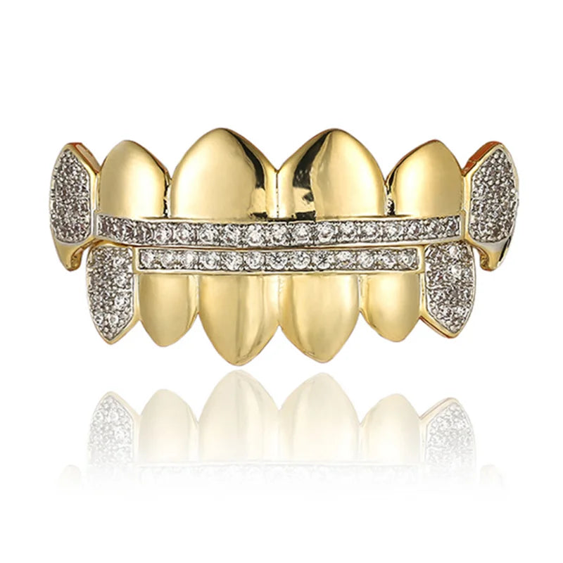 Hip Hop Fangs Teeth Grillz Top & Bottom Grills Dental Mouth Caps