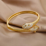 Leopard Head Bangle Bracelet Stainless Steel Cuff Animal Jewelry