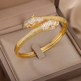 Leopard Head Bangle Bracelet Stainless Steel Cuff Animal Jewelry