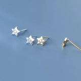 Cubic Zircon Mini Star Stud Earrings Sterling Silver 925 Lady Wedding Jewelry