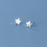 Cubic Zircon Mini Star Stud Earrings Sterling Silver 925 Lady Wedding Jewelry