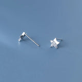 Cubic Zircon Mini Star Stud Earrings Sterling Silver 925 Lady Wedding Jewelry