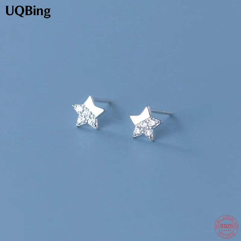 Cubic Zircon Mini Star Stud Earrings Sterling Silver 925 Lady Wedding Jewelry