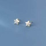 Cubic Zircon Mini Star Stud Earrings Sterling Silver 925 Lady Wedding Jewelry