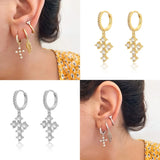 Star Moon Cross Hoop Earrings French Huggie