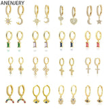 Star Moon Cross Hoop Earrings French Huggie