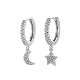 Star Moon Cross Hoop Earrings French Huggie