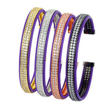Men's CZ Beads Rhinestone Purple Leather Cuff Bangle