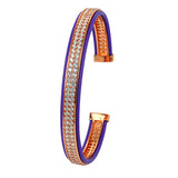 Men's CZ Beads Rhinestone Purple Leather Cuff Bangle