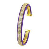 Men's CZ Beads Rhinestone Purple Leather Cuff Bangle