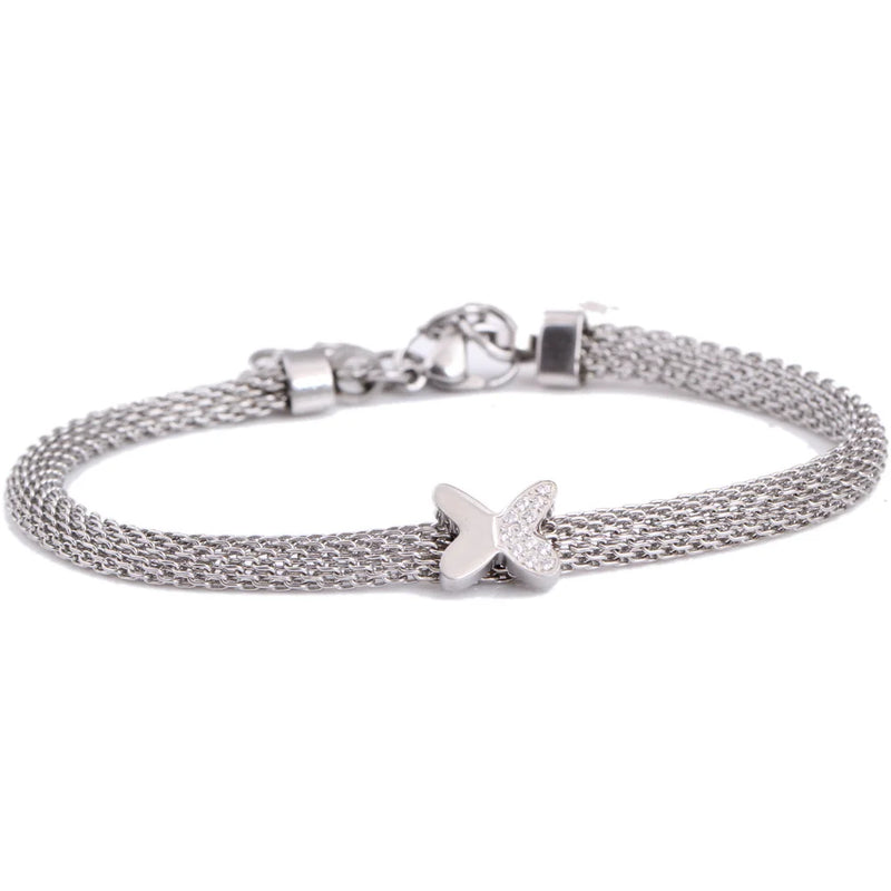 CZ Butterfly Charm Bracelet with Mesh Chain
