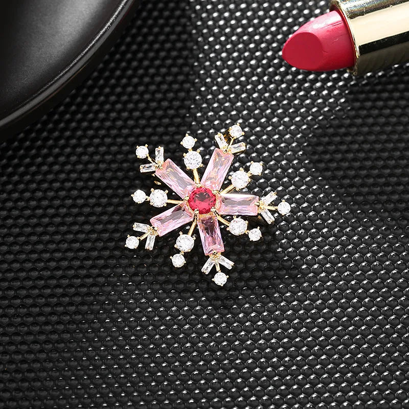 CZ Christmas Snowflake Brooches Pins for Women
