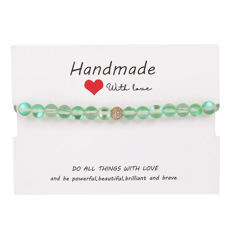 CZ Copper Beads Charm Bracelet Moonstone Stone Bracelet