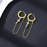 CZ Cross Clip On Earrings Silver CZ Chain Clip Ear Rings