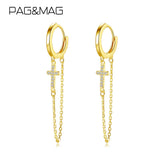CZ Cross Clip On Earrings Silver CZ Chain Clip Ear Rings