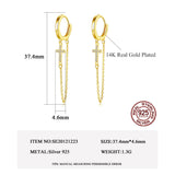 CZ Cross Clip On Earrings Silver CZ Chain Clip Ear Rings
