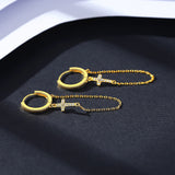 CZ Cross Clip On Earrings Silver CZ Chain Clip Ear Rings