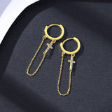 CZ Cross Clip On Earrings Silver CZ Chain Clip Ear Rings