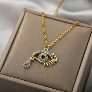 Evil Eye CZ Necklace Stainless Steel Crystal Christmas Gift
