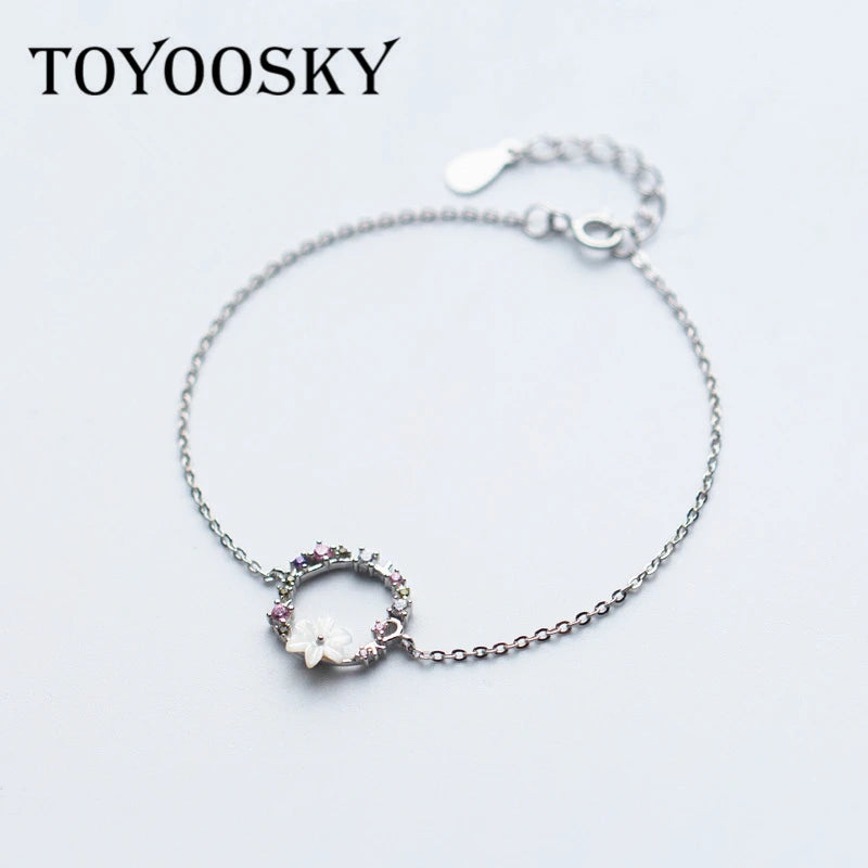 925 Silver CZ Flower Charm Bracelet Wedding Party Jewelry