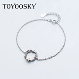 925 Silver CZ Flower Charm Bracelet Wedding Party Jewelry