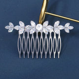 CZ Flower Hair Combs Bridal Wedding Accessories Silver Headpiece