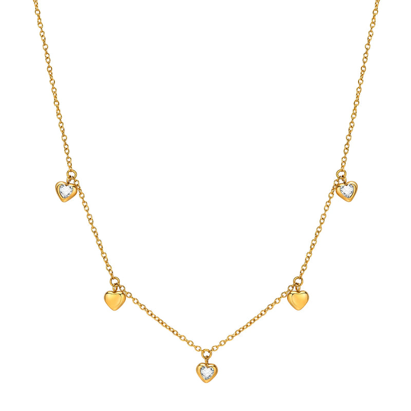 CZ Heart Dangling Necklace, Stainless Steel Women Charm Gift