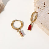 Colorful CZ Rectangular Earrings 18k Hoops