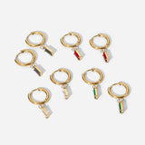 Colorful CZ Rectangular Earrings 18k Hoops