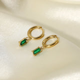 Colorful CZ Rectangular Earrings 18k Hoops