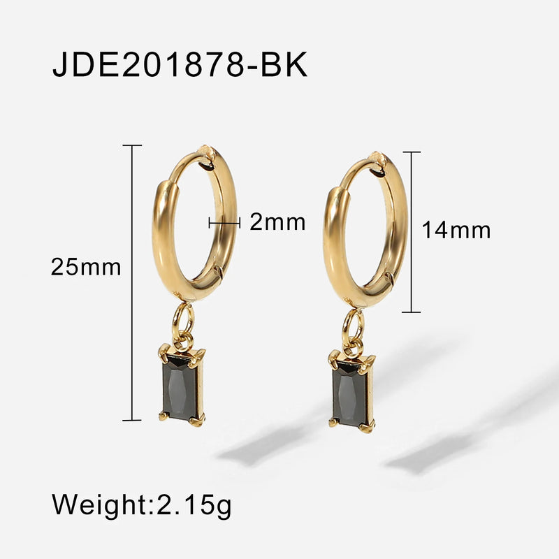 Colorful CZ Rectangular Earrings 18k Hoops