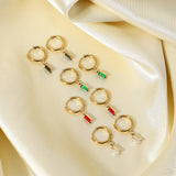 Colorful CZ Rectangular Earrings 18k Hoops