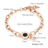 CZ Roman Numerals Bracelet Stainless Steel Chain Bangle