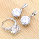 CZ Round Crystal 925 Silver Bridal Set Classic Ring Earrings Wedding Jewelry