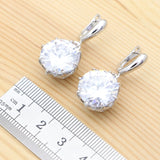 CZ Round Crystal 925 Silver Bridal Set Classic Ring Earrings Wedding Jewelry