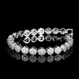 CZ Tennis Bracelet Women Round Flower Charm Bangle Engagement
