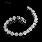 CZ Tennis Bracelet Women Round Flower Charm Bangle Engagement