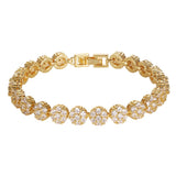 CZ Tennis Bracelet Women Round Flower Charm Bangle Engagement