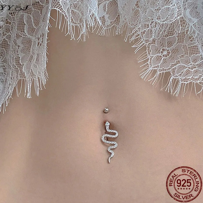 CZ Snake Belly Button Ring 925 Sterling Silver Navel Piercing