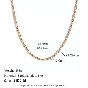 CZ Tennis Necklace Stainless Steel Bling Chain Dainty Jewelry 2mm 3mm 4mm 5mm