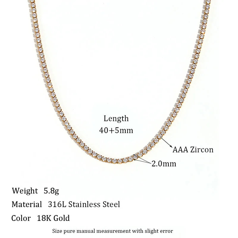 CZ Tennis Necklace Stainless Steel Bling Chain Dainty Jewelry 2mm 3mm 4mm 5mm