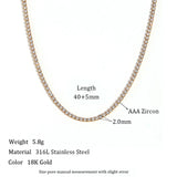 CZ Tennis Necklace Stainless Steel Bling Chain Dainty Jewelry 2mm 3mm 4mm 5mm