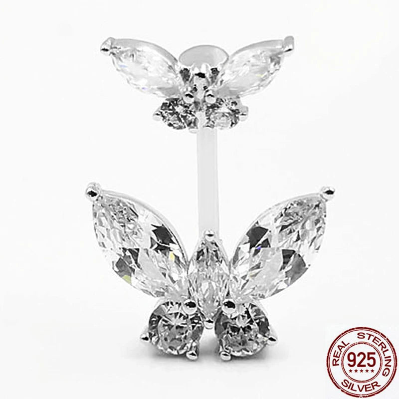 Cubic Zirconite Crystal Butterfly Belly Button Navel Piercing