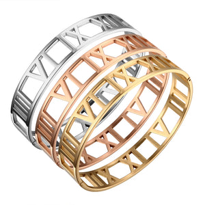 Roman Numerals Stainless Steel Cuff Bangle Bracelet 12MM