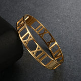 Roman Numerals Stainless Steel Cuff Bangle Bracelet 12MM
