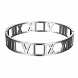 Roman Numerals Stainless Steel Cuff Bangle Bracelet 12MM