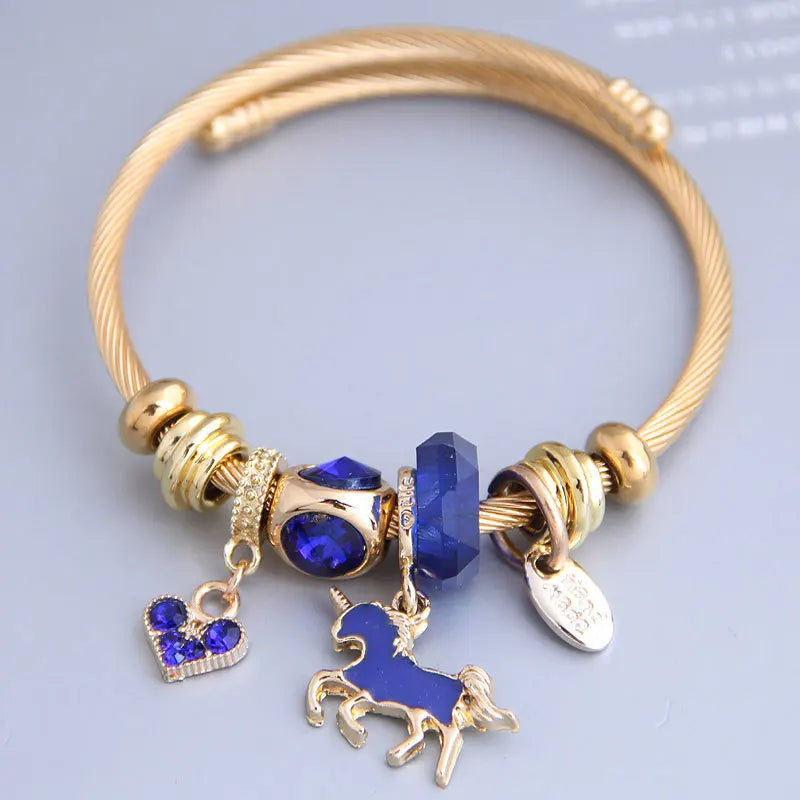 Crystal Love Heart Cuff Bangle Stainless Steel Bracelet Femme