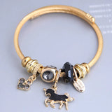 Crystal Love Heart Cuff Bangle Stainless Steel Bracelet Femme