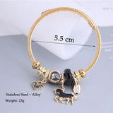 Crystal Love Heart Cuff Bangle Stainless Steel Bracelet Femme