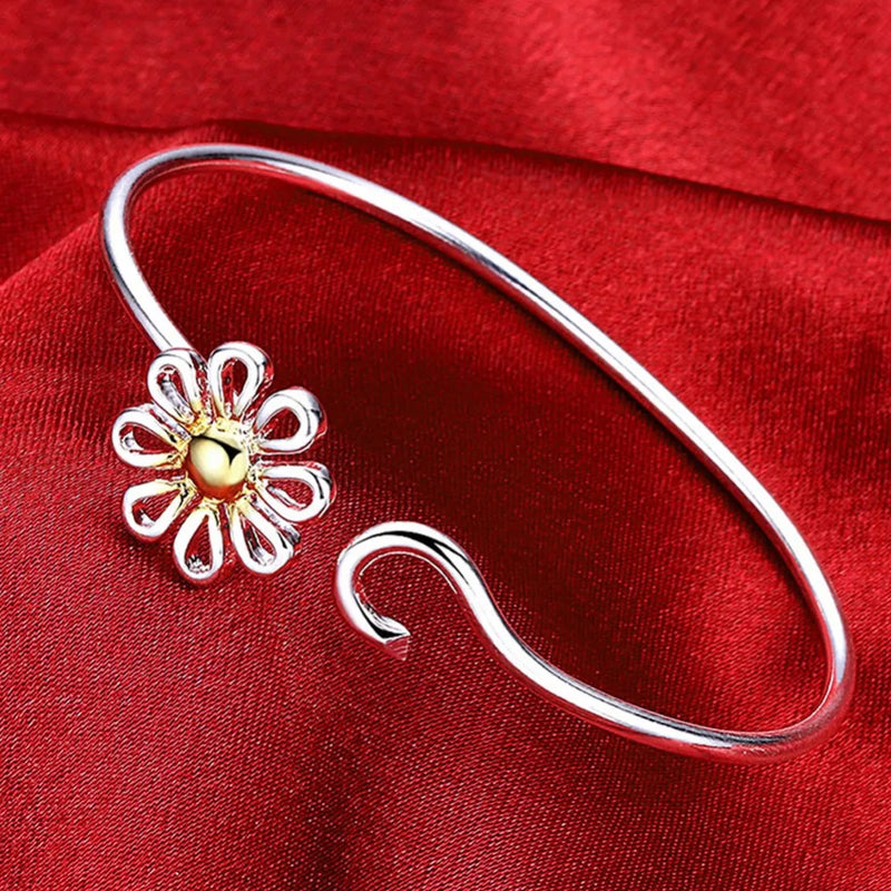 925 Silver Cuff Bracelet Plant Flower Woman Love Gift
